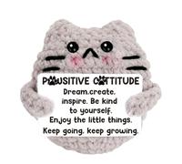 Inspirational Positive Crochet Cat,Cute Crocheted Cat Positive Knitted Toy with Positive Card,Handmade Little Reminders Emotional Knitted Cat,Gifts for Friend Birthday Christmas Party Decoration