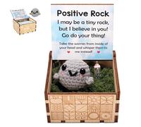 Inspirational Positive Crochet Rock, Adopt a Desk Pet Handmade Mini Emotional Support Crochet Knitted Rock with Card in Box, Funny Gifts for Men Women College Student Birthday Graduation (Rock)