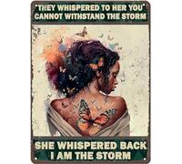 Inspirational Poster Black Women I Am The Storm Wall Art They Whispered To Her You Cannot Withstand The Storm Girls Wall Decor Metal Aluminium Sign Poster Plaque Decor 8x12 Inch