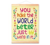 Inspirational Poster Hanger Frame for Women Girl Room Bedroom Wall Decor,You Make the World Better Just By Being in it Flower Canvas Wall Art Poster Print Wall Hanging 16x12in