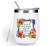Inspirational Pray Christian Gifts for Women Wine Tumbler Insulated Wine Glasses 12 oz Tumbler with Lid Bible Verse Religious Gifts for Female Girls Mom Grandma Coworker Birthday Christmas Anniversary