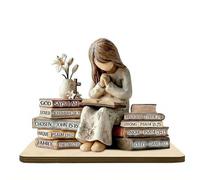 Inspirational Praying Girl Figurine with Scripture Books - 2D Resin Religious Faith Statue for Home Decor - Unique Spiritual Gift for Women, Christian Encouragement, Religious Ornament (5.91in)