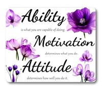 Inspirational Quote About Ability Motivation and Attitude Mouse Pad, Abstract Purple Floral Blooming Flowers Art Mat Desk Decor Accessories for Laptop