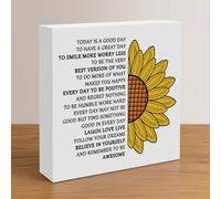Inspirational Quote Decor for Women Sunflower Office Desk Decor Motivational Gift for Friend Wood Sign for Home Positive Gift for Coworker Colleague Inspirational Wood Box Sign for Desk