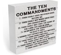 Inspirational Quote Desk Wooden Sign Decor The Ten Commandments Plaque Sign Christian Ceramic Table Plaque With Wooden 5X5 Inch