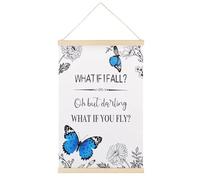 Inspirational Quote Motivational Blue Butterfly Flower， What If I Fall，Positive Affirmations Gift for Women Girl Canvas Poster Retro Style Wall Art Prints Wood Frame Home Aesthetic 12x18inch