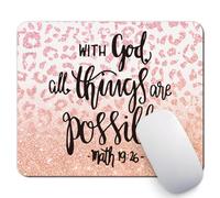 Inspirational Quote Mouse Pad, With God All Things Are Possible Motivational Computer Mouse Pad - Pink 7.9X9.4 Inch