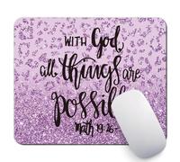 Inspirational Quote Mouse Pad, With God All Things Are Possible Motivational Computer Mouse Pad - Purple 7.9X9.4 Inch