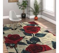 Inspirational Quote Rugs 60x120cm For Living Room Bedroom Vintage Red Rose Pattern Machine Washable Rugs Elegant Shabby Chic Floral Pattern Low Pile with Non Slip Backing Carpet for Dining Room
