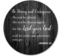 Inspirational Quote Rustic Black Wood Round Mouse Pad, Christian Bible Verses Scripture Joshua 1-9 Be Strong and Courageous White Black Circular Mouse Pads
