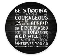 Inspirational Quote Rustic Black Wood Round Mouse Pad, Christian Bible Verses Scripture Joshua 1:9 Be Strong and Courageous, Positive Motivational Quotes White Black Mouse Pads