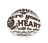Inspirational Quote Shower Cap Where Your Treasure Is Where Your Heart Will Be Also Word Large Bath Caps for Women Men Girls Long Hair Waterproof Reusable Hats