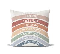 Inspirational Quote Throw Pillow Covers,Rainbow Emotion Feelings Cushion Cover for Book Center Corner Playroom,I Am Kind Smart Brave Confidence Pillowcase for Teens Kids Mental Health(18 X18inch)