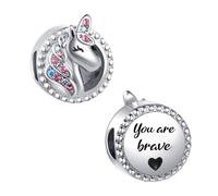 Inspirational Quote You Are Brave Colorful Unicorn Bead Charm Compatible with Pandora Charms Bracelets