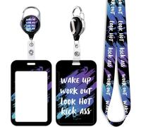 Inspirational Quotes Badge Reel with Black ID Card Holder Lanyard Keychain Heavy Duty Retractable Badge Holder Reel Clip Cool Lanyard ID Holder for Keys Name Tag, for Office Nurses Staff & School ID