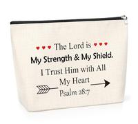 Inspirational Quotes Bible Verse Makeup Bag Christian Gifts for Women Psalm 28:7 Cosmetic Bag Baptism Religious Faith Gifts for Wife Mum Sister Aunt Colleague Christmas Birthday Presents