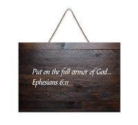 Inspirational Quotes Bible Verse Wooden Sign,Put on The Full Armor of God. Ephesians 6:11 Farmhouse Wood Sign Positive Saying Wall Art Hanging Craft Plaque for Office Door Wall Home Decor 6x10in