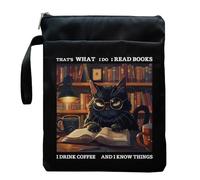 Inspirational Quotes Book Sleeve, Book Covers with Zipper, Book Sleeves for Book Lovers, Cat & Book Book Pouch Protector, That's What I Do I Read Books I Drink Coffee and I Know Things