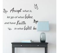 Inspirational Quotes Butterflies Decor Wall Sticker Decals, Accept What is Let Go of What was Motivation Vinyl Wallpaper Mural for Classroom College Home