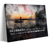 Inspirational Quotes Canvas Wall Art Give a Man Fish And You Food Him for a Day Teach a Man to Fish And You Feed Him for a Lifetime Motivational Pictures Wall Decor Fishing Poster Print Decoration