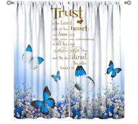 Inspirational Quotes Curtains,Blue Flower Butterfly Motivational Words Nature Creative Modern Drapes for Bedroom Living Room Window Treatment 2 Panels Set Total Size 42" W X 45" L Inch