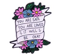 Inspirational Quotes Enamel Pin You Are Safe You Are Loved It Will Be OK Floral Ribbon Brooch Best Friend Brooch Badge Slogan Pins Letter Lapel Pin DIY Accessory for Backpacks Clothing Hats Bags
