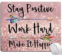 Inspirational Quotes Mouse Pad, Rose Gold and Silver Glitter Black Quote Mouse Pad Custom Design, Square Waterproof Mouse Pad Non-Slip Rubber Base MousePads for Office Laptop, Stay Positive Work Hard