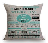 Inspirational Quotes Laugh More Worry Less Don'T Forget To Be Awesome Pillowcase Personalized Cushion Cover Soft Throw Pillow Case For Christmas Valentines Day Bedroom 45X45Cm