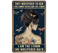 Inspirational Quotes Mental Wall Art, Girls Bedroom Accessories, Vintage Metal Sign They Whispered To Her You Cannot Withstand The Storm, Wall Art Gift for Bedroom Living Room Home Decor 30 × 20 Cm