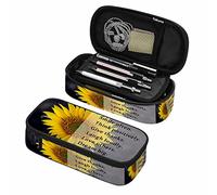 Inspirational Quotes Pen Bag Smile Often Think Positive Give Thanks Laugh Loudly Bright Yellow Flower Sunflower Organizer Stationery Box Makeup Pencil Case Office Supply