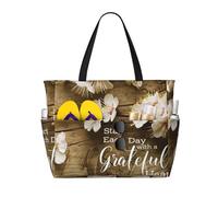 Inspirational Quotes Print Large Waterproof Beach Tote Bag for Women with Zip and Pockets Foldable Handbag for Travel Pool Shopping Holiday Gym