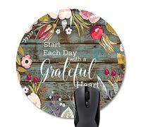Inspirational Quotes Round Mouse Pad, Start Each Day With A Grateful Heart Vintage Floral Rustic Old Wood Art Mouse Pads Mat