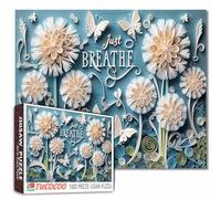 Inspirational Quotes Saying 1000 Piece Jigsaw Puzzle for Adults Students Just Breathe Dandelions and Butterflies Soft Tones Nature Pattern 20×27 Inches Puzzles Relaxing Mindful Gift Home Wall Decor
