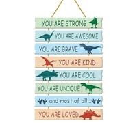 Inspirational Quotes Wall Art, Dinosaur Room Decor for Boys Bedroom, Positive Phrases Wall Decoration Wood Sign for Nursery Bed Room Dorm Classroom Bathroom