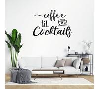 Inspirational Quotes Wall Decals Stickers Coffee Til Cocktails Black Rustic Removable Sticker for Bedroom Wall Art Decal Vinyl Home Decoration Murals 18"