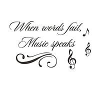 Inspirational Quotes Wall Decals, When Words Fail, Music Speaks - Vinyl Wall Art Stickers Mural for Music Room, Living Room, Bedroom Decoration