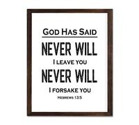 Inspirational Quotes Wood Framed Sign Wall Art Decor , Never Will I Leave You Never Will I Forsake You Rustic Wooden Signs Wall Hanging Bedroom, Living Room, Office Wall Decor Plaque, 16 X 20 Inch