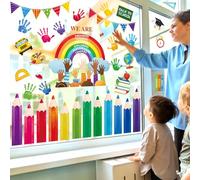 Inspirational Rainbow Colorful Pencils Double Sided Window Clings Back to School Window Decals Anti-Collision Glass Window Doors Window Stickers
