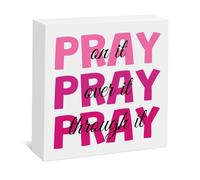 Inspirational Religious Gifts for Women Pray Wood Box Sign Decor Christian Gifts for Coworker Friends Sister Prayer Wooden Plaque Christmas Valentines Birthday Wedding Gift for Her