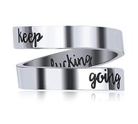 Inspirational Rings,NewChiChi Stainless Steel Engraving Keep Going Ring,Adjustable Open Rings Bands,Cool Stacking Rings Jewelry for Men Women