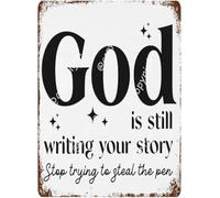 Inspirational Sign God Is Still Writing Your Story Rerto Metal Tin Sign Christian Scripture Bible Verse Decorative Sign Home Prayer Room 5.5X8 inches