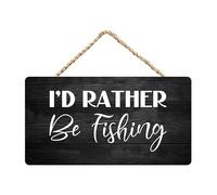 Inspirational Sign Positive Wall Door Decor - I'D Rather Be Fishing - Wooden Hanging Sign Plaque Rustic Wall Art Decor For Home Door Bedroom 5x10Inch