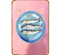 Inspirational Signs painting Three fish on a pale blue plate Vintage Advertising Beer Signs for Bar/Pub Owners,DIY/Personalization Seekers,Workspace,Pub M