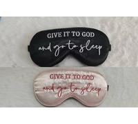 Inspirational Sleep Mask, Black and Pink Satin Eye Mask with 'Give It to God and Go to Sleep' Embroidered Message, Soft Comfortable Blindfold for Nighttime Rest
