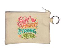 Inspirational Soft Heart Strong Mind Key Chain Coin Purse Beige