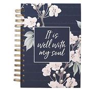 Inspirational Spiral Journal Notebook for Women It Is Well Navy Blue Floral Wire Bound W/192 Ruled Pages, Large Hardcover, with Love