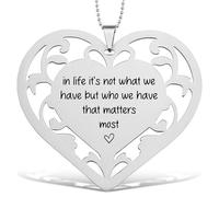 Inspirational Stainless Steel Heart Ornament with Engraved Quote in Life It's Not What We Have But Who We Have, Sentimental Gift for Friends, Family, Coworkers or Home Hanging Décor - FGC437