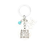 Inspirational Stainless Steel Keychain "She Believed She Could So She Did" Round Pendant, Motivational Gifts for Good Friends, Women, Girlfriend, Travel and Birthday Gifts