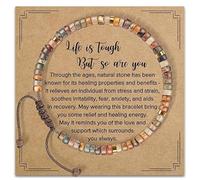 Inspirational Strength Bracelet for Women,Life is Tough But So are You Motivational Gift Bracelets,Adjustable Healing Stone Bracelets Friendship Bracelet for Friends Get Well Soon Spiritual Gifts (B)