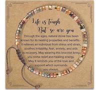 Inspirational Strength Bracelet,Natural Stone Adjustable Beaded Bracelet for Women,"Life is Tough But So Are You",Motivational & Healing Gift for Friends,Sisters,Recovery & Anxiety Relief (Dark brown)